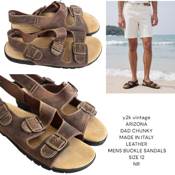 Y2K VTG MENS CHUNKY DAD SANDALS MADE IN ITALY LEATHER BUCKLE ARIZONA SHOES 12‎ - Picture 1 of 6
